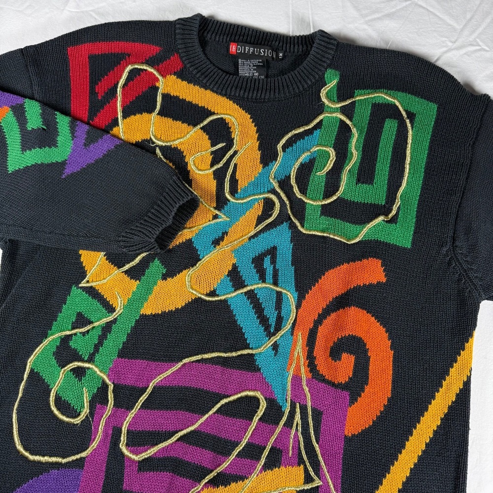 Vintage IB Diffusion Sweater Abstract Art Print Women‎ 1X Whimsical Retro 90's